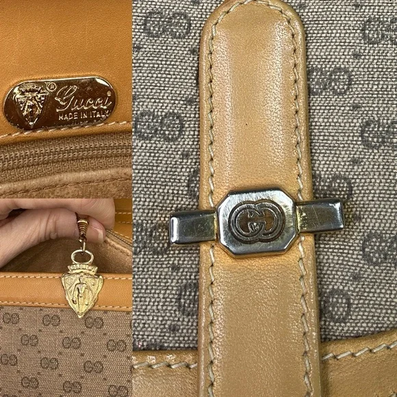 Gucci Vintage Small Tan and Gold Messenger Monogram Flap Bag w/ COA 1981-1985 - Picture 5 of 10